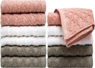 🛀 pleasant home washcloths set - 12 pack (12” x 12”) – 488 gsm- 100% ring spun cotton wash cloth - super soft and highly absorbent face towels - blush, white & tan combo with diamond design logo