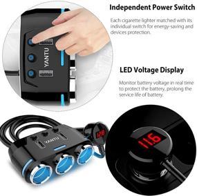img 1 attached to 🔌 Солнечный Адаптер для автомобильной прикуривателей SUNJOYCO 100W с 3-разъемным разветвителем, двойным USB-зарядным устройством для автомобиля, выключателем и дисплеем напряжения - идеально подходит для iPhone, iPad, Samsung, GPS, автомобильных видеорегистраторов.