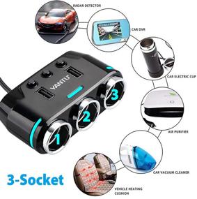 img 3 attached to 🔌 Солнечный Адаптер для автомобильной прикуривателей SUNJOYCO 100W с 3-разъемным разветвителем, двойным USB-зарядным устройством для автомобиля, выключателем и дисплеем напряжения - идеально подходит для iPhone, iPad, Samsung, GPS, автомобильных видеорегистраторов.