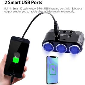 img 2 attached to 🔌 Солнечный Адаптер для автомобильной прикуривателей SUNJOYCO 100W с 3-разъемным разветвителем, двойным USB-зарядным устройством для автомобиля, выключателем и дисплеем напряжения - идеально подходит для iPhone, iPad, Samsung, GPS, автомобильных видеорегистраторов.