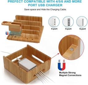 img 2 attached to Бамбуковая зарядная станция с 5-портовым USB-зарядным устройством, подставка для умных часов и наушников - органайзер Pezin & Hulin для электронных устройств для мобильного телефона и планшета.