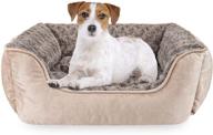 joejoy rectangle dog bed: machine washable, non-slip, breathable, durable orthopedic calming pet cuddler in multiple sizes (beige) logo