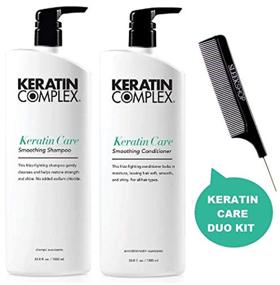 img 1 attached to 🧴 Keratin Complex KERATIN CARE Smoothing Shampoo & Conditioner DUO SET (with Sleek Comb) - Frizz-Fighting, Sodium Chloride-Free (33.8 oz - LARGE PRO DUO KIT)