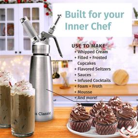 img 3 attached to Stainless Steel Whipped Cream Dispenser - Premium Whipped Cream Maker - Gourmet Cream Whipper - Generous 500ml / 1 Pint Capacity Canister - Complete with 3 Culinary Decorating Nozzles