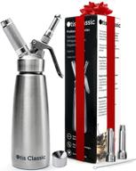 stainless steel whipped cream dispenser - premium whipped cream maker - gourmet cream whipper - generous 500ml / 1 pint capacity canister - complete with 3 culinary decorating nozzles logo