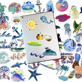 img 1 attached to 🌊 Beach Stickers - Set of 50pcs, Vibrant Blue Surfing Waves, Fresh and Lively Turtle Laptop Water Bottle Decals, Cartoon Vitality Aesthetic Sticker Pack for Teen Girls (Beach Surfing)