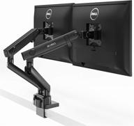 eveo premium dual monitor stand mount - ultrawide screen desk mount with full motion mechanics, adjustable height/tilt/swivel/rotation - holds 18.5lbs/arm logo