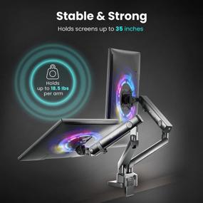 img 3 attached to EVEO Premium Dual Monitor Stand Mount - Ultrawide Screen Desk Mount with Full Motion Mechanics, Adjustable Height/Tilt/Swivel/Rotation - Holds 18.5lbs/arm