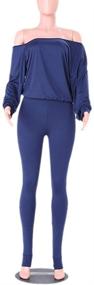 img 2 attached to 👗 Stylish Shoulder Tracksuit Sweatsuit: Stretchy Jumpsuit for Women's Fashion