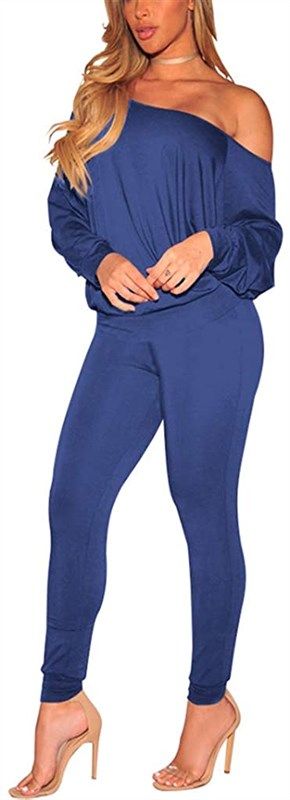 shoulder tracksuit sweatsuit stretchy jumpsuit women's clothing for jumpsuits, rompers & overalls 标志