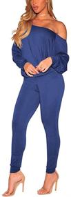 img 4 attached to 👗 Stylish Shoulder Tracksuit Sweatsuit: Stretchy Jumpsuit for Women's Fashion