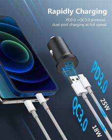 img 3 attached to 🔌 43W Fast Car Charger Adapter with 25W PD & 18W QC3.0 Dual Port Cigarette Lighter USB Charger - Compatible with iPhone 13/12/12 Pro/11/11 Pro/XS/XR/8, Galaxy, Pixel, Tablet - USB C Car Charger