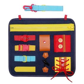 img 4 attached to 🎁 SIMBOOM Toddlers Busy Board for Early Learning Life Skills - Developmental Toys with Zippers, Buttons, Buckles - Basic Skills Activity Board Ideal for Kids Holiday Gifts, Blue