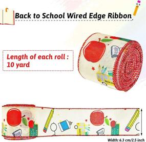 img 3 attached to 🎒 Back to School Wired Edge Ribbons - 2 Rolls/20 Yards - School Rock, Themed, & Pattern Wrapping Ribbons for Hair Bow Wreath Decor Crafts - 2 Styles