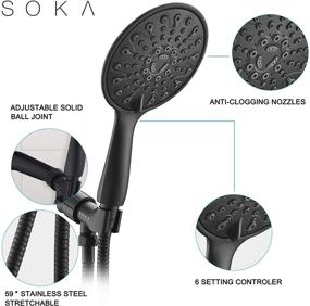 img 1 attached to 💦 SOKA 6 Spray Setting High Pressure Shower Heads - Massage Spa 6" Showerhead with Handheld Shower Head, Extra Long 59-Inch Hose (5 Feet) and Adjustable Bracket, Matte Black