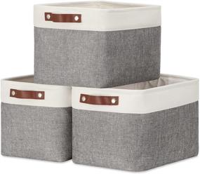 img 4 attached to 📦 DULLEMELO Rectangular Fabric Storage Bins – Collapsible Storage Baskets for Organizing, Ideal for Shelves, Closets, Nursery, Home, Office – Set of 3 Empty Gift Baskets (White & Gray)