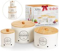 🧅 kito living canister sets: 3-piece kitchen counter storage with bamboo lids - keep garlic, potato, and onion fresh, organize your pantry, stackable design логотип