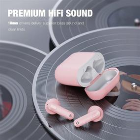 img 3 attached to 🎧 Беспроводные наушники Otium: Hi-Fi стерео Bluetooth 5.0 шумоподавляющие наушники с 30-часовым временем работы, сенсорное управление, водонепроницаемые и зарядным футляром (розовые)