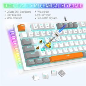 img 2 attached to 🎮 E-YOOSO Wired Mechanical Gaming Keyboard with Brown Switches, 87 Keys, Solid Color Backlit & RGB LED Sidelight for Windows Mac PC Gaming
