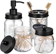 🛁 cerbior mason jar bathroom accessories set 4pcs - black, lotion soap dispenser, apothecary jars, toothbrush holder - bathroom home decor craft logo