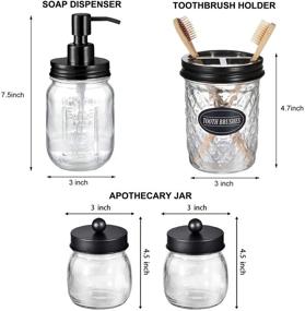 img 3 attached to 🛁 CERBIOR Mason Jar Bathroom Accessories Set 4Pcs - Black, Lotion Soap Dispenser, Apothecary Jars, Toothbrush Holder - Bathroom Home Decor Craft