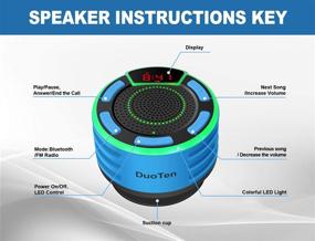 img 1 attached to Водонепроницаемые беспроводные динамики IPX7 - портативные динамики DuoTen с LED-дисплеем, FM-радио, вакуумным держателем, световым шоу, громким стереозвуком и басами для душа, бассейна, вечеринки, путешествий, на открытом воздухе.