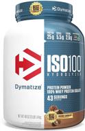 dymatize iso100 hydrolyzed protein powder, 100% whey isolate protein, 25g of protein, 5.5g bcaas, gluten free, rapid absorption, smooth digestion, gourmet chocolate flavor, 3 lb logo