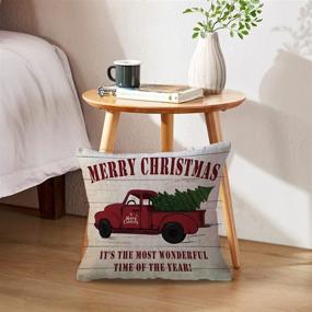 img 3 attached to 🎄 2-Pack Christmas Pillow Cover with Vintage Red Truck and Christmas Tree Pattern | Cotton Linen Decorative Throw Cushion Case | 18 x 18 Inch | Christmas-1