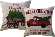 🎄 2-pack christmas pillow cover with vintage red truck and christmas tree pattern | cotton linen decorative throw cushion case | 18 x 18 inch | christmas-1 логотип