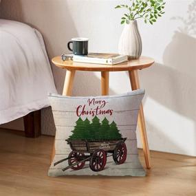 img 2 attached to 🎄 2-Pack Christmas Pillow Cover with Vintage Red Truck and Christmas Tree Pattern | Cotton Linen Decorative Throw Cushion Case | 18 x 18 Inch | Christmas-1