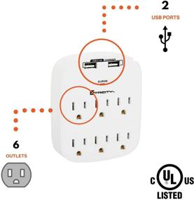 img 2 attached to UL Listed White Wall Tap Adapter with Surge Protector, 6 Outlets, 2 USB Ports, 1000 Joules - 1 Pack