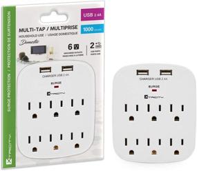 img 3 attached to UL Listed White Wall Tap Adapter with Surge Protector, 6 Outlets, 2 USB Ports, 1000 Joules - 1 Pack