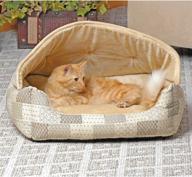 🛏️ cozy and stylish: k&amp;h pet products hooded lounge sleeper pet bed tan patchwork print - 20 x 25 inches logo