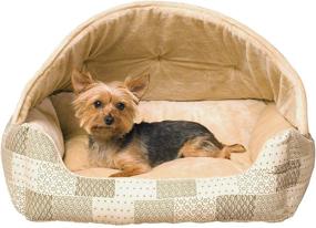 img 2 attached to 🛏️ Cozy and Stylish: K&amp;H Pet Products Hooded Lounge Sleeper Pet Bed Tan Patchwork Print - 20 X 25 Inches