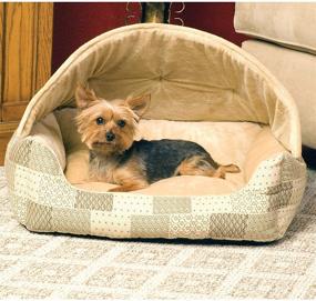 img 3 attached to 🛏️ Cozy and Stylish: K&amp;H Pet Products Hooded Lounge Sleeper Pet Bed Tan Patchwork Print - 20 X 25 Inches