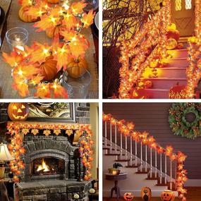 img 3 attached to 45LED Lighted Fall Garland with Timer Remote – Fall Maple Leaves String Lights for Thanksgiving Decorations, Autumn Home Mantle and Outdoor Lighting