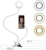 velouer selfie ring light: идеальное освещение для прямого эфира/макияжа - с держателем для телефона и гибкими руками [3 режима света] - совместимое с iphone 8 7 6 plus x android - белый логотип