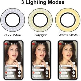 img 3 attached to Velouer Selfie Ring Light: Идеальное освещение для прямого эфира/макияжа - С держателем для телефона и гибкими руками [3 режима света] - Совместимое с iPhone 8 7 6 Plus X Android - Белый