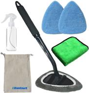 car window cleaning wand - windshield cleaner tool kit with microfiber brush, bigger pad, thicker soft cloth, spray bottle, and bag - 6 piece set logo