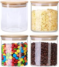 img 4 attached to 🍱 Lawei 4 Pack Glass Storage Jars with Sealed Bamboo Lids - Versatile 18.6 FL OZ Clear Glass Canisters for Tea, Coffee, Spice, Candy, Cookie - Bulk Food Storage Solution