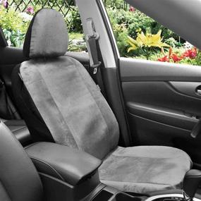 img 2 attached to Leader Accessories Velour Super Soft 1Pcs Grey Car Front Seat Cover With Headrest Cover Airbag Compatible
