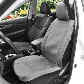 img 3 attached to Leader Accessories Velour Super Soft 1Pcs Grey Car Front Seat Cover With Headrest Cover Airbag Compatible