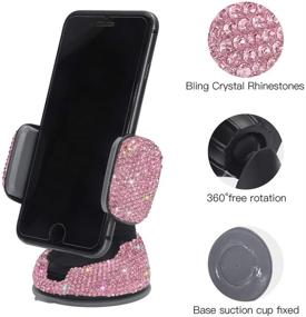 img 3 attached to SAVORI Bling Car Phone Mount Rhinestone Crystal Car Interior Decoration Universal Cell Phone Holder Clip With Air Vent Base For Dashboard Windshield And Air Vent (Pink)