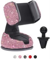 savori bling car phone mount rhinestone crystal car interior decoration universal cell phone holder clip with air vent base for dashboard windshield and air vent (pink) logo