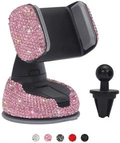 img 4 attached to SAVORI Bling Car Phone Mount Rhinestone Crystal Car Interior Decoration Universal Cell Phone Holder Clip With Air Vent Base For Dashboard Windshield And Air Vent (Pink)