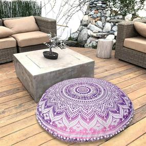 img 4 attached to Bohemian Yoga Décor Floor Cushion Case - Marubhumi Pink Purple Ombre Indian Hippie Mandala - 32 Inch Round Floor Pillow Cover - Cushion Cover - Pouf Cover