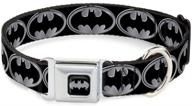 🦇 batman shield dog collar seatbelt buckle - black silver - adjustable length 15-26 inches - 1.0 inch wide logo