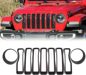 img 4 attached to RT-TCZ 2018 Jeep Wrangler JL Mesh Grille Grill Insert Headlight Turn Light Cover Trim(Matte Black)