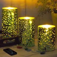 🕯️ decorative green mercury glass candle holder set with real wax and remote control - m mirrowing flameless candles, realistic flickering led, battery operated логотип