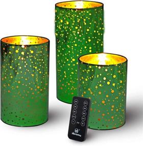 img 2 attached to 🕯️ Decorative Green Mercury Glass Candle Holder Set with Real Wax and Remote Control - M Mirrowing Flameless Candles, Realistic Flickering LED, Battery Operated